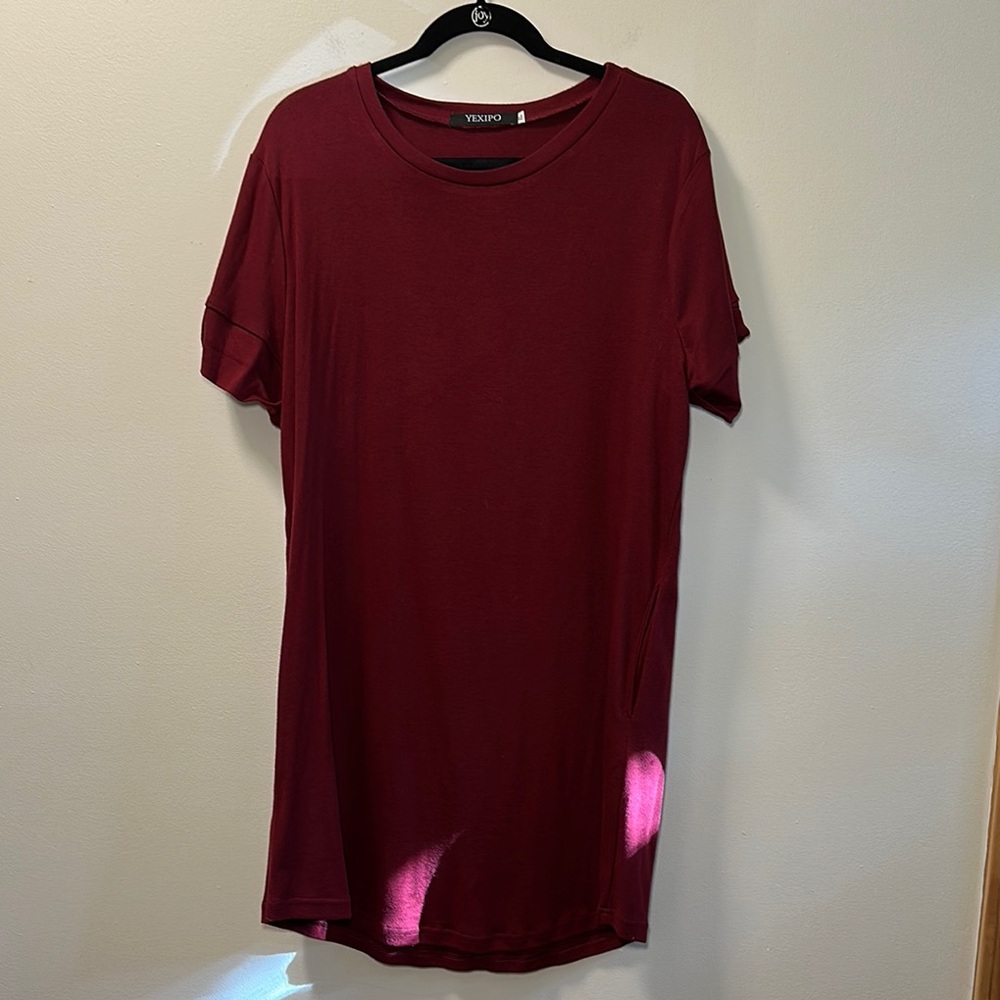 Women’s Red Short Sleeve Tshirt Dress With Pockets Size XL